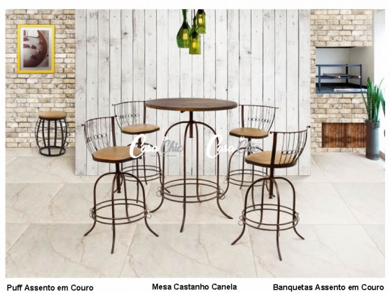 Conjunto Mesa Bistro Escócia com 04 Banquetas 0.80 x 0.80 Redonda